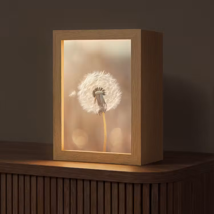 Paardenbloem - Beige - Natuur - Bloem Light Box met kabel (Tafellamp) klein -z3d_website