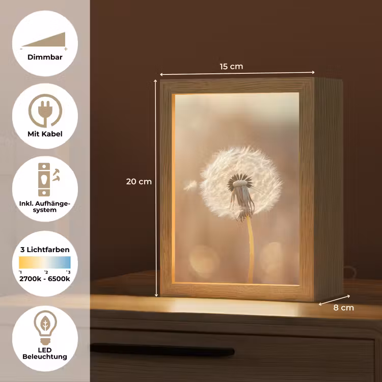 Paardenbloem - Beige - Natuur - Bloem Light Box met kabel (Tafellamp) klein -USP_DE