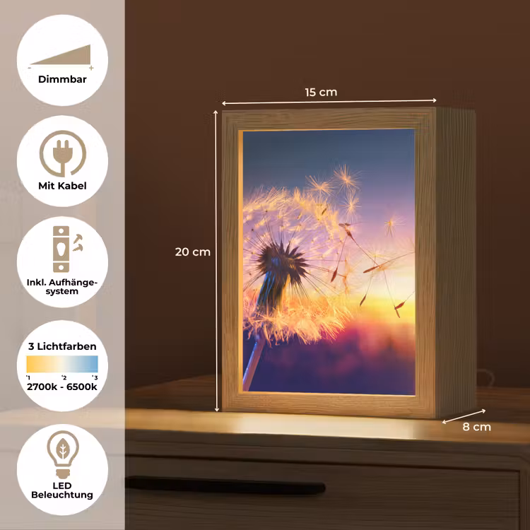 Paardenbloem - Bloemen - Zonsondergang - Horizon - Nacht Light Box met kabel (Tafellamp) klein -USP_DE