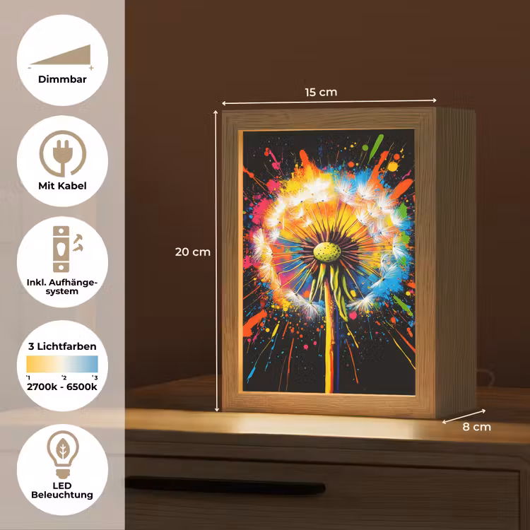 Paardenbloem - Graffiti - Kleurrijk - Bloemen - Natuur Light Box met kabel (Tafellamp) klein -USP_DE