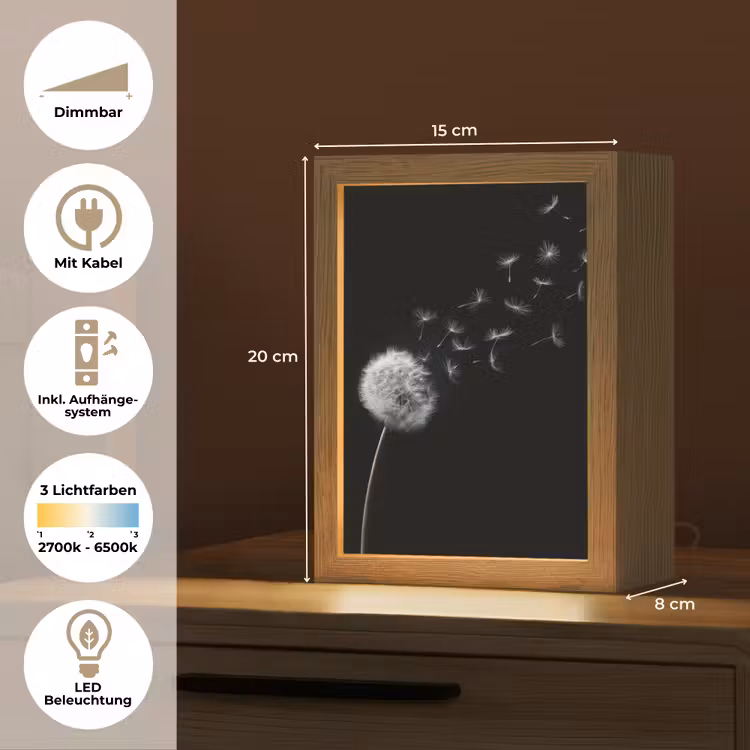 Paardenbloem - Zwart - Natuur Light Box met kabel (Tafellamp) klein -USP_DE