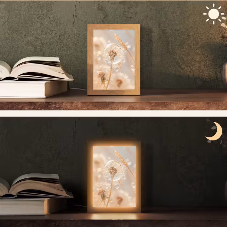 Paardenbloem - Water - Natuur - Stilleven - Modern Light Box met kabel (Tafellamp) klein -sfeer3