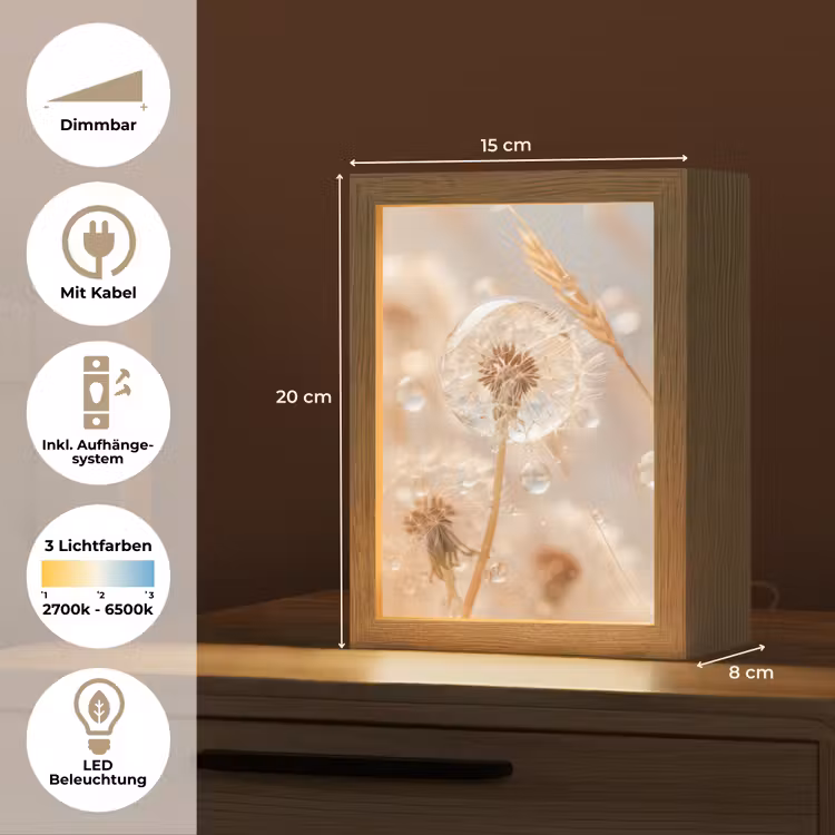 Paardenbloem - Water - Natuur - Stilleven - Modern Light Box met kabel (Tafellamp) klein -USP_DE