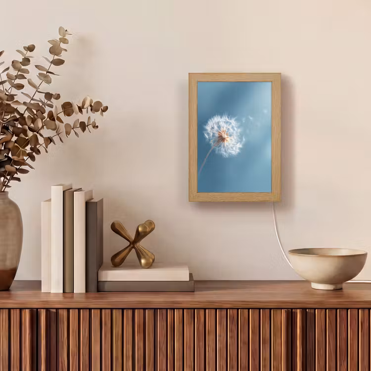Paardenbloem - Wind - Blauw Light Box met kabel (Tafellamp) klein -sfeer2