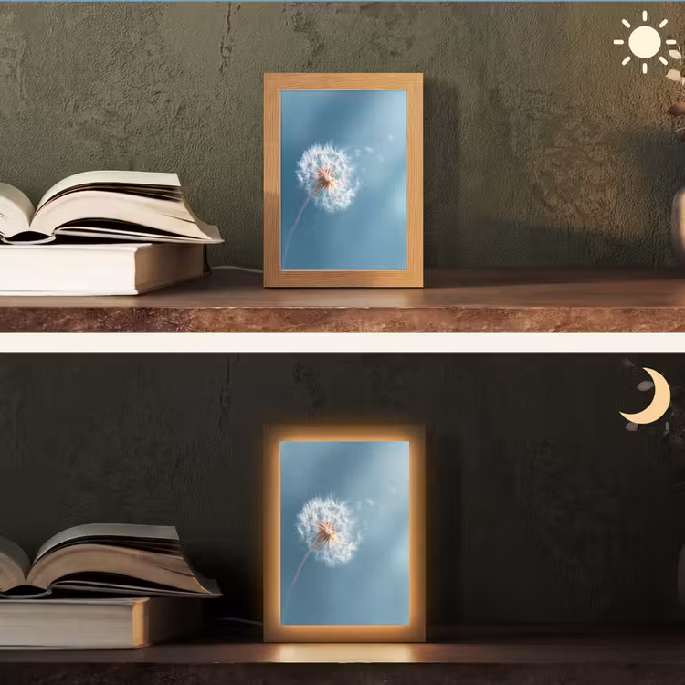 Paardenbloem - Wind - Blauw Light Box met kabel (Tafellamp) klein -sfeer3