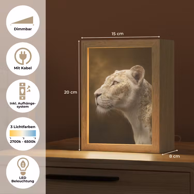 Leeuwin - Bloemen - Wit - Goud Light Box met kabel (Tafellamp) klein -USP_DE