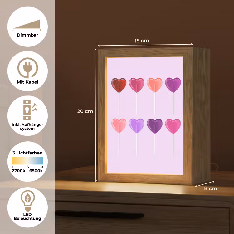 Lolly - Hart - Roze - Snoep Light Box met kabel (Tafellamp) klein -USP_DE