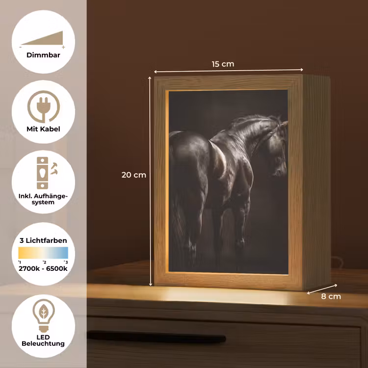 Krachtig - Paard - Donker Light Box met kabel (Tafellamp) klein -USP_DE