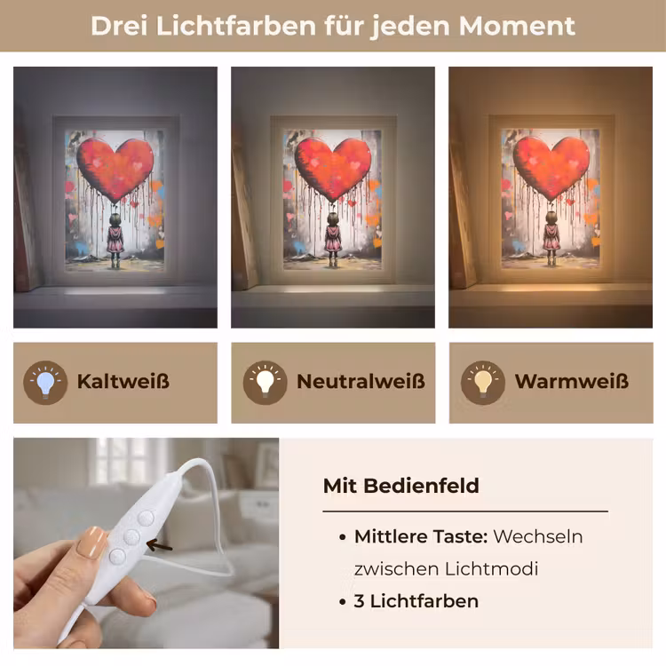 Meisje - Hart - Graffiti - Kunst - Kleuren - Rood Light Box met kabel (Tafellamp) klein -USP_lichtkleurDE