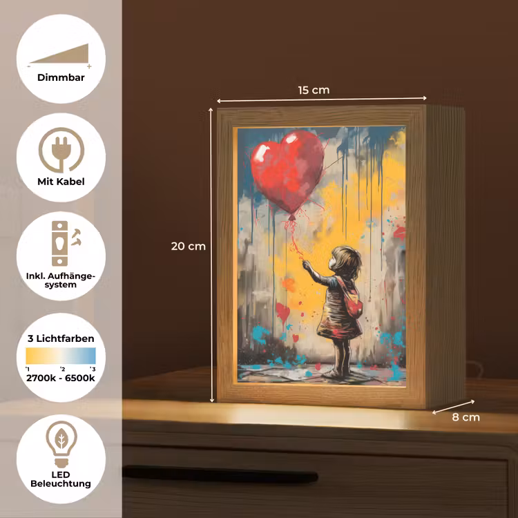 Meisje - Ballon - Hart - Graffiti Light Box met kabel (Tafellamp) klein -USP_DE
