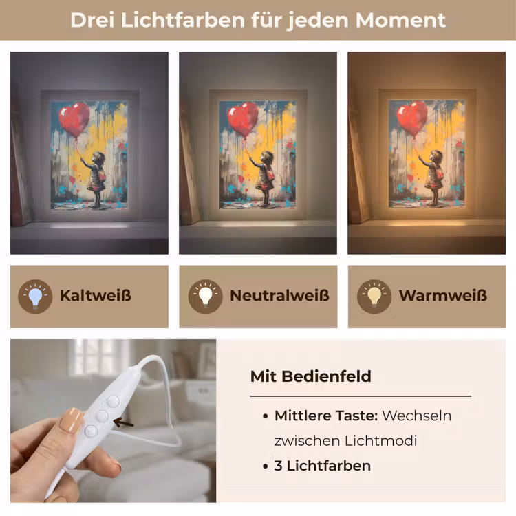 Meisje - Ballon - Hart - Graffiti Light Box met kabel (Tafellamp) klein -USP_lichtkleurDE