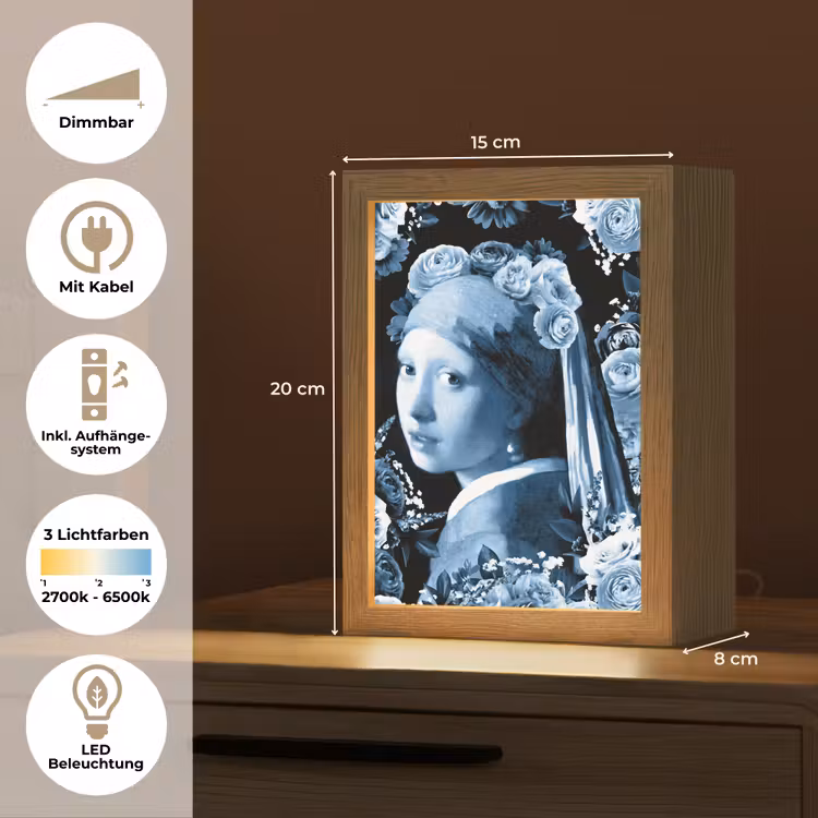 Meisje met de parel - Johannes Vermeer - Delfts blauw Light Box met kabel (Tafellamp) klein -USP_DE