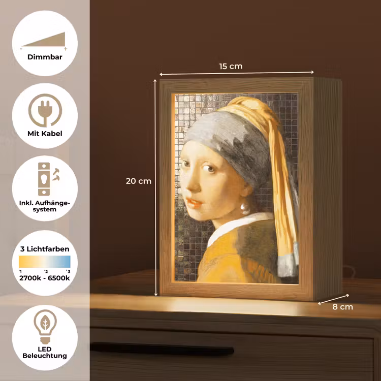 Meisje met de parel - Johannes Vermeer - Mozaïek Light Box met kabel (Tafellamp) klein -USP_DE