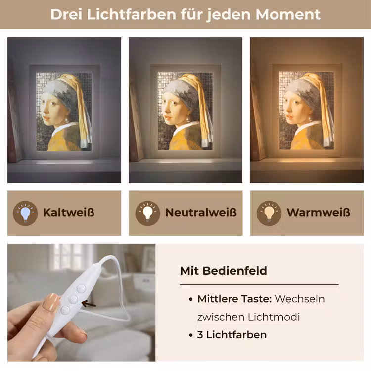 Meisje met de parel - Johannes Vermeer - Mozaïek Light Box met kabel (Tafellamp) klein -USP_lichtkleurDE