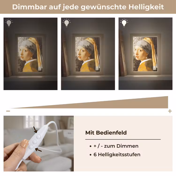 Meisje met de parel - Johannes Vermeer - Mozaïek Light Box met kabel (Tafellamp) klein -USP_dimbaarDE