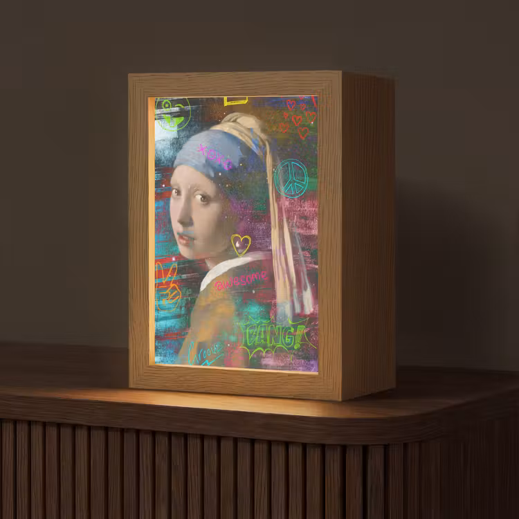 Meisje met de parel - Johannes Vermeer - Neon Light Box met kabel (Tafellamp) klein -z3d_website