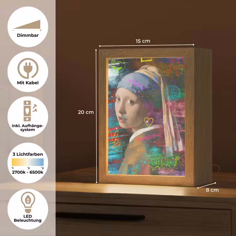 Meisje met de parel - Johannes Vermeer - Neon Light Box met kabel (Tafellamp) klein -USP_DE