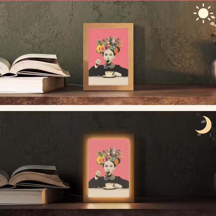 Meisje - Kopje - Bloemen - Roze Light Box met kabel (Tafellamp) klein -sfeer3