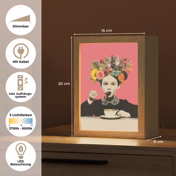 Meisje - Kopje - Bloemen - Roze Light Box met kabel (Tafellamp) klein -USP_DE