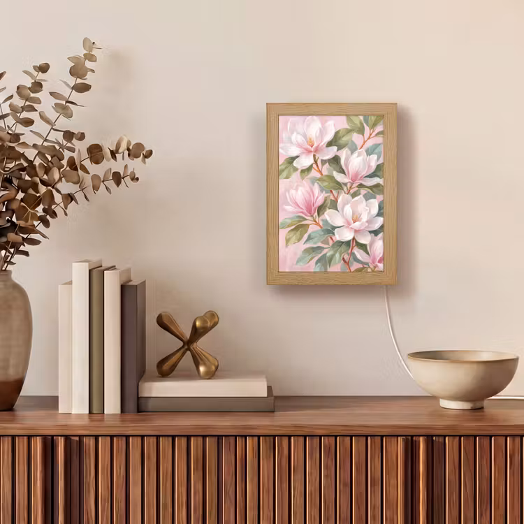 Magnolia's - Patroon - Roze Light Box met kabel (Tafellamp) klein -sfeer2