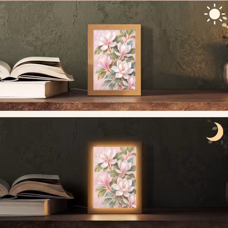 Magnolia's - Patroon - Roze Light Box met kabel (Tafellamp) klein -sfeer3
