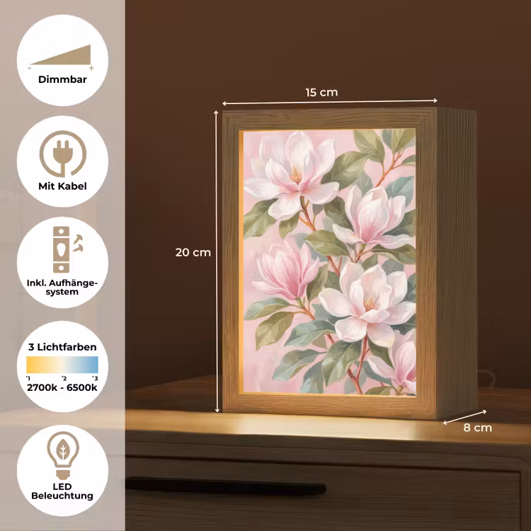 Magnolia's - Patroon - Roze Light Box met kabel (Tafellamp) klein -USP_DE