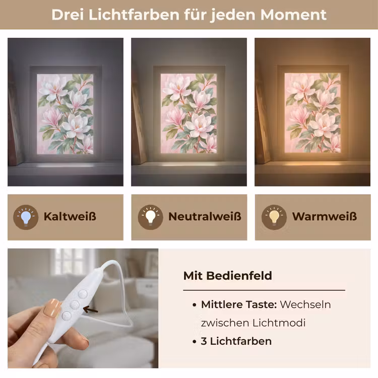 Magnolia's - Patroon - Roze Light Box met kabel (Tafellamp) klein -USP_lichtkleurDE