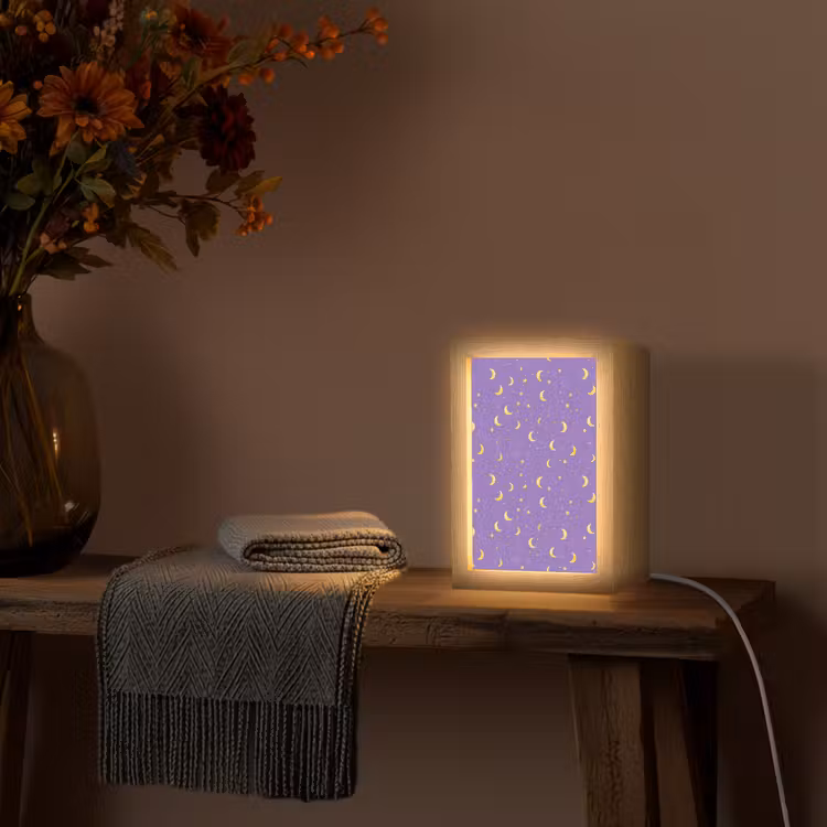 Manen - Sterren - Paars Light Box met kabel (Tafellamp) klein 925 -sfeer4
