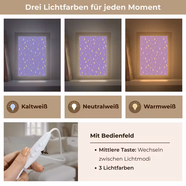 Manen - Sterren - Paars Light Box met kabel (Tafellamp) klein 925 -USP_lichtkleurDE