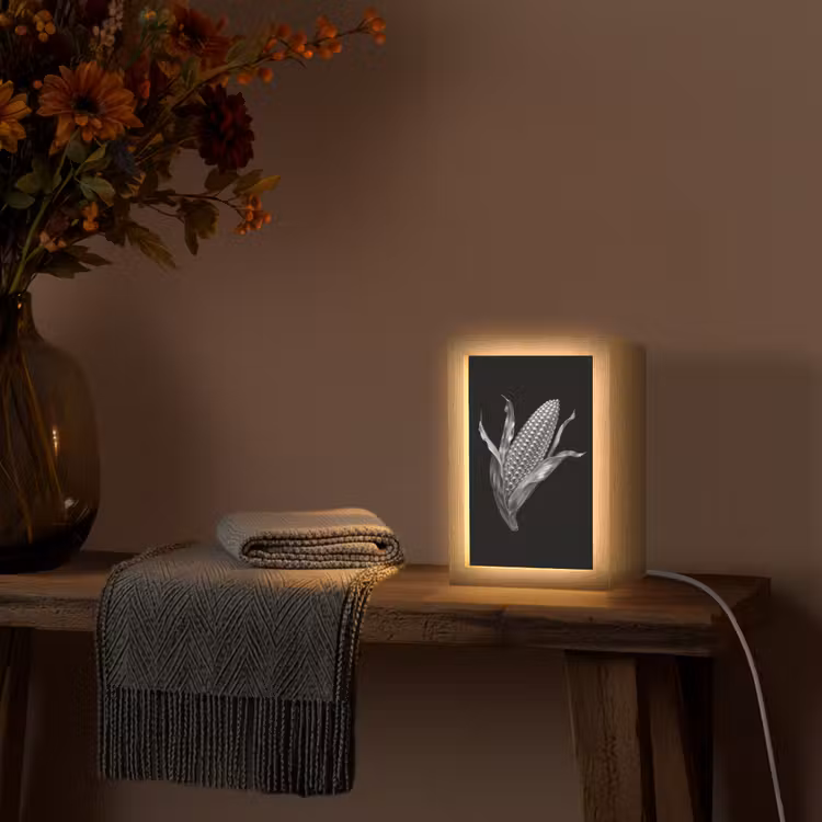 Maïskolf - Glanzend metaal - Elegant Light Box met kabel (Tafellamp) klein -sfeer4