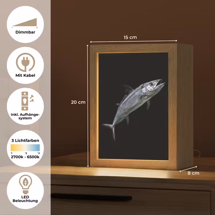 Makreel - Vis - Zwart Light Box met kabel (Tafellamp) klein -USP_DE