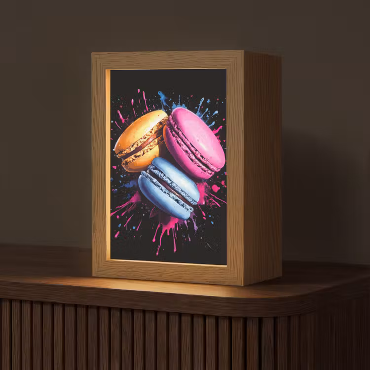Macarons - Dessert - Graffiti - Kleurrijk - Roze - Blauw - Geel Light Box met kabel (Tafellamp) klein -z3d_website