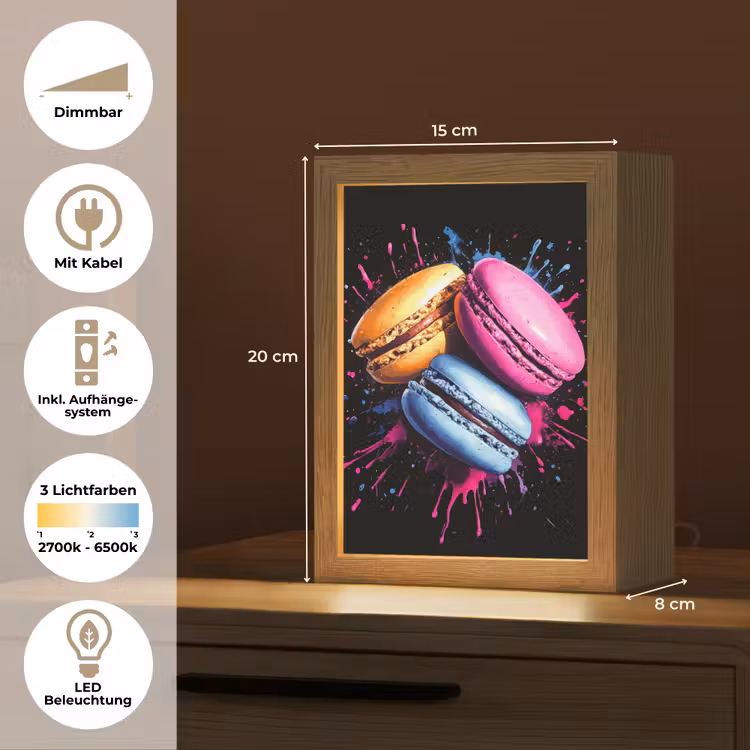 Macarons - Dessert - Graffiti - Kleurrijk - Roze - Blauw - Geel Light Box met kabel (Tafellamp) klein -USP_DE