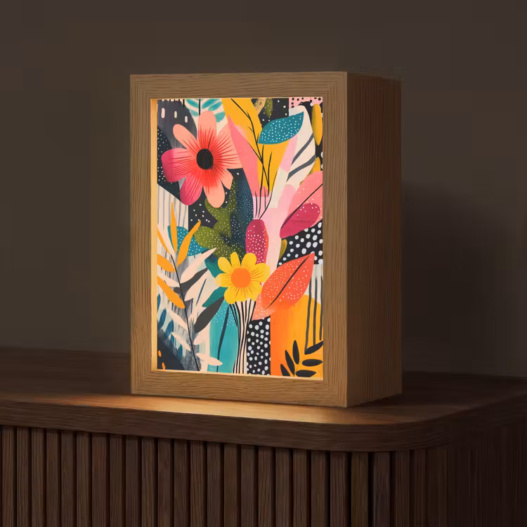 Schilderij - Abstract - Bloemen - Roze Light Box met kabel (Tafellamp) klein -z3d_website