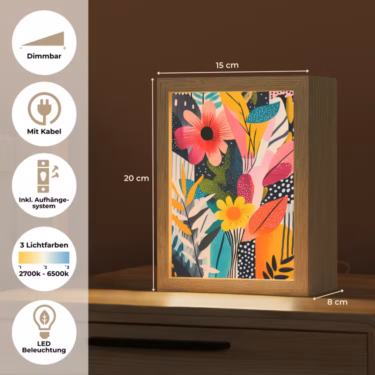 Schilderij - Abstract - Bloemen - Roze Light Box met kabel (Tafellamp) klein -USP_DE