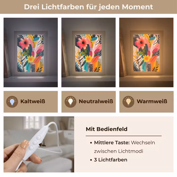 Schilderij - Abstract - Bloemen - Roze Light Box met kabel (Tafellamp) klein -USP_lichtkleurDE