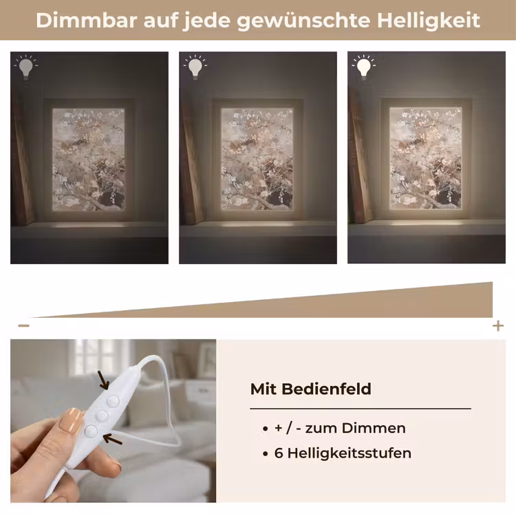 Amandelbloesem - Kunst - Van Gogh - Beige - Abstract Light Box met kabel (Tafellamp) klein -USP_dimbaarDE