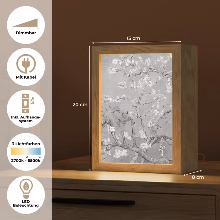 Amandelbloesem - Kunst - Van Gogh - Grijs Light Box met kabel (Tafellamp) klein -USP_DE