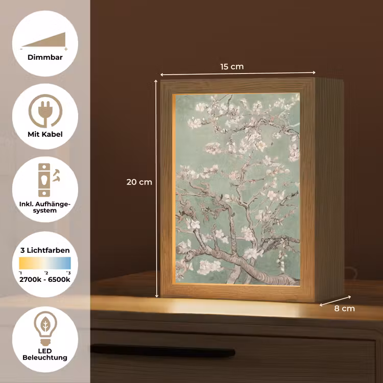 Amandelbloesem - Kunst - Van Gogh - Groen Light Box met kabel (Tafellamp) klein -USP_DE