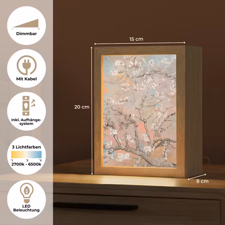 Amandelbloesem - Kunst - Van Gogh - Pastel Light Box met kabel (Tafellamp) klein -USP_DE