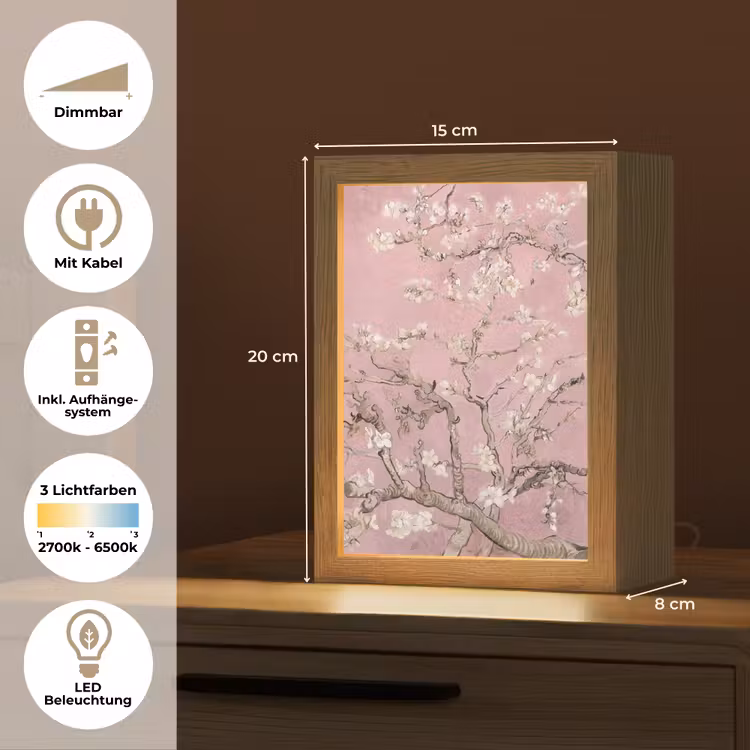 Amandelbloesem - Kunst - Van Gogh - Roze Light Box met kabel (Tafellamp) klein -USP_DE