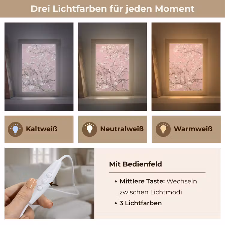 Amandelbloesem - Kunst - Van Gogh - Roze Light Box met kabel (Tafellamp) klein -USP_lichtkleurDE