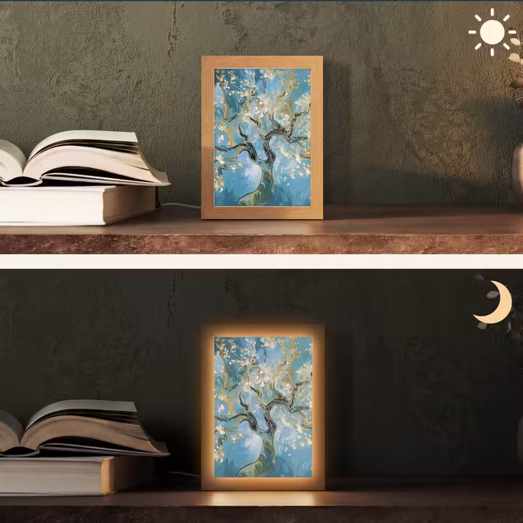 Amandelbloesem boom - Blauw - Abstract Light Box met kabel (Tafellamp) klein -sfeer3