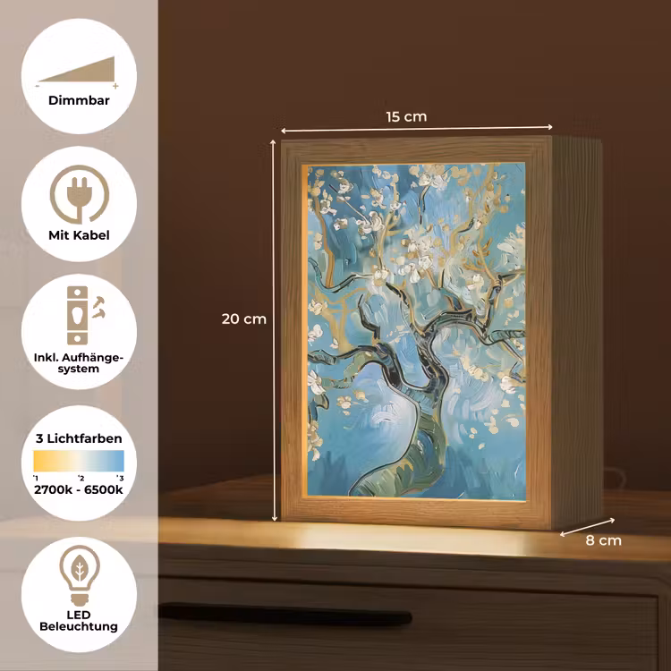 Amandelbloesem boom - Blauw - Abstract Light Box met kabel (Tafellamp) klein -USP_DE