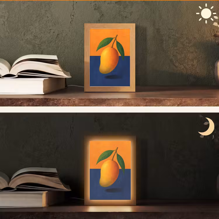 Mango - Vlakken - Bladeren - Oranje Light Box met kabel (Tafellamp) klein -sfeer3