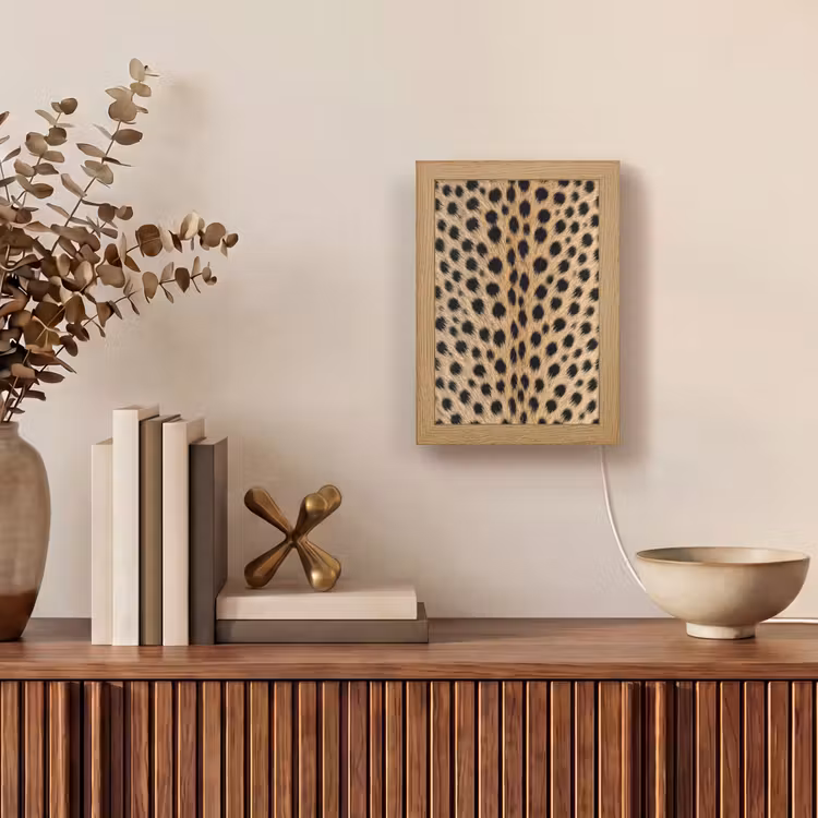 Vacht - Jachtluipaard - Zwart - Wit Light Box met kabel (Tafellamp) klein -sfeer2