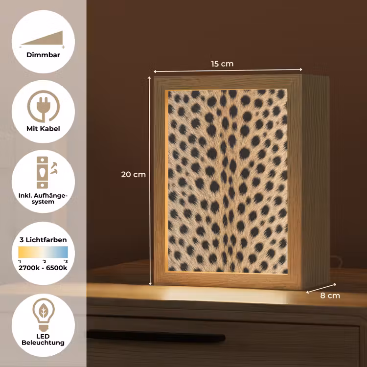 Vacht - Jachtluipaard - Zwart - Wit Light Box met kabel (Tafellamp) klein -USP_DE