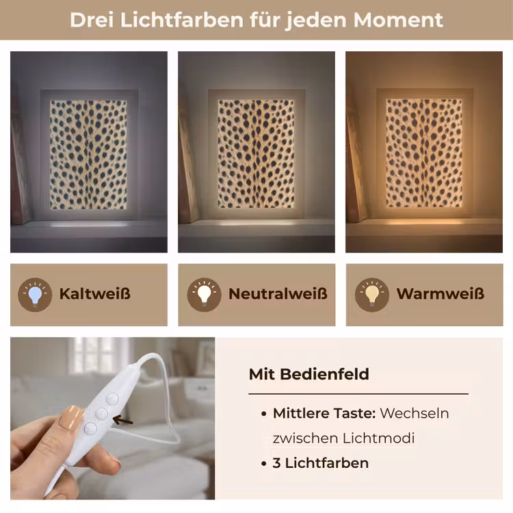 Vacht - Jachtluipaard - Zwart - Wit Light Box met kabel (Tafellamp) klein -USP_lichtkleurDE