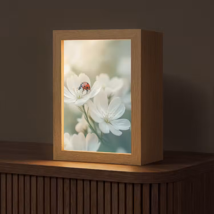 Lieveheersbeestje - Bloemen - Wit Light Box met kabel (Tafellamp) klein -z3d_website