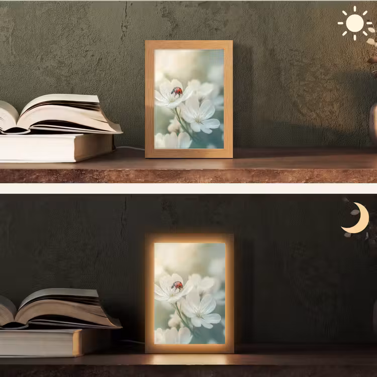 Lieveheersbeestje - Bloemen - Wit Light Box met kabel (Tafellamp) klein -sfeer3